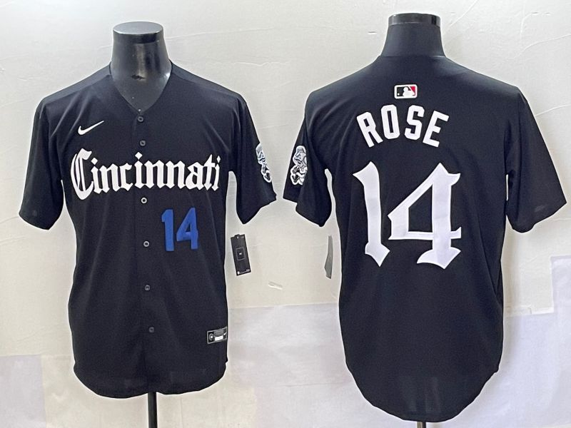 Men 2025 Cincinnati Reds #14 Rose Black Five generations Joint Name Nike MLB Jersey style 2
